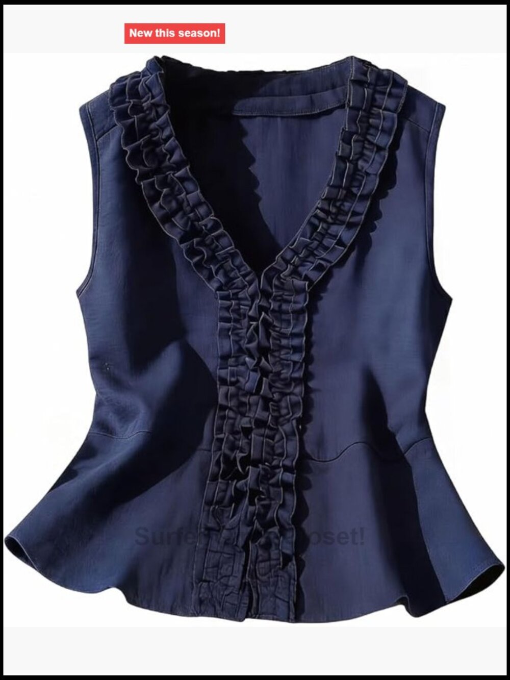 Women's Ruffle Trim V-Neck Sleeveless Tank Top Blouse